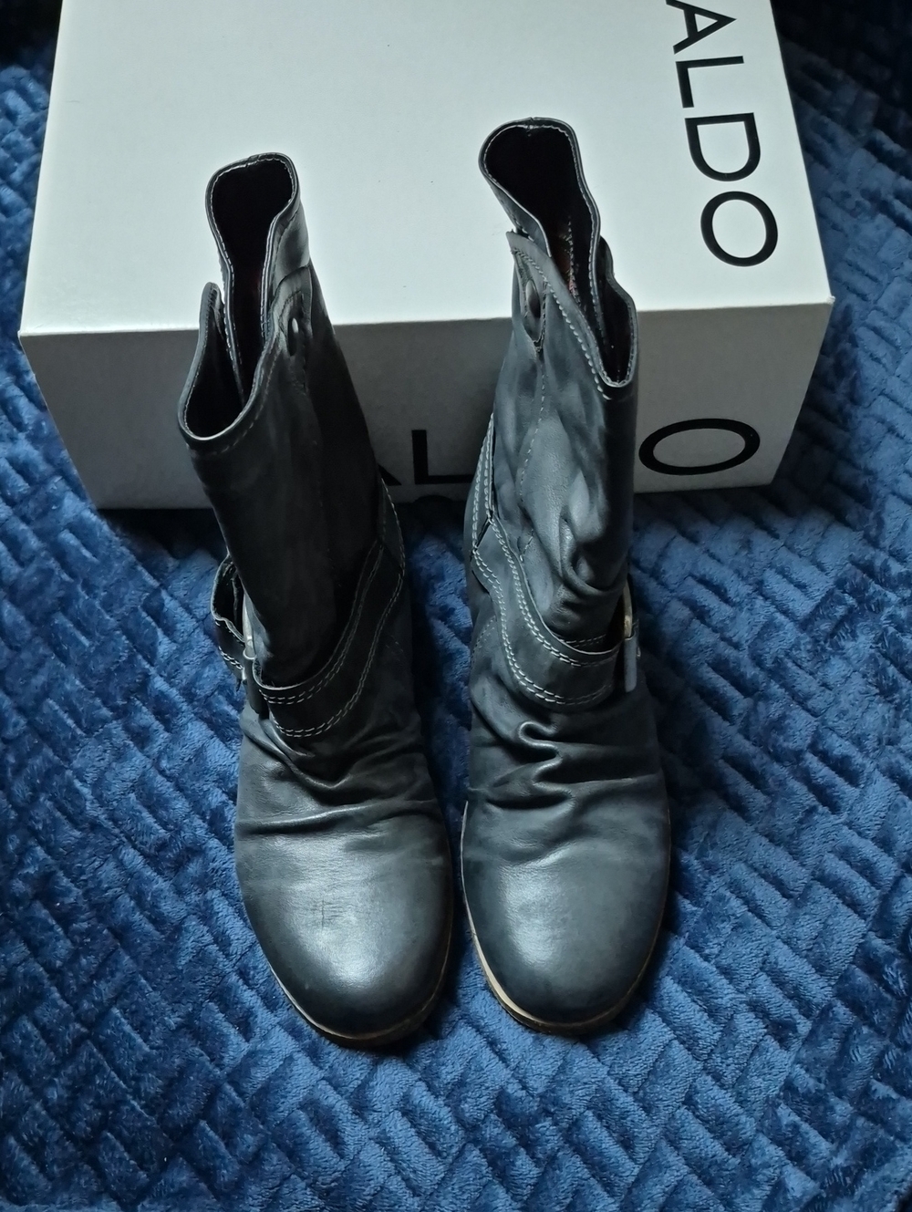 ALDO Women's Dark Grey Leather Moto Boot With Pllaid Lining Size 39 New With Tag - Picture 5 of 16